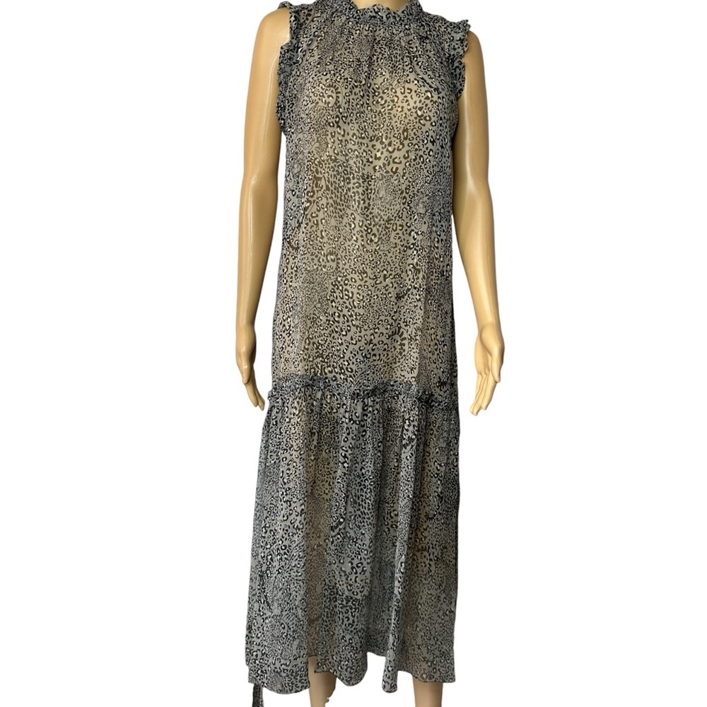 Rare Christy Lynn Maxi Dress Animal Print Leopard Chiffon Medium Tiered NYC Silk